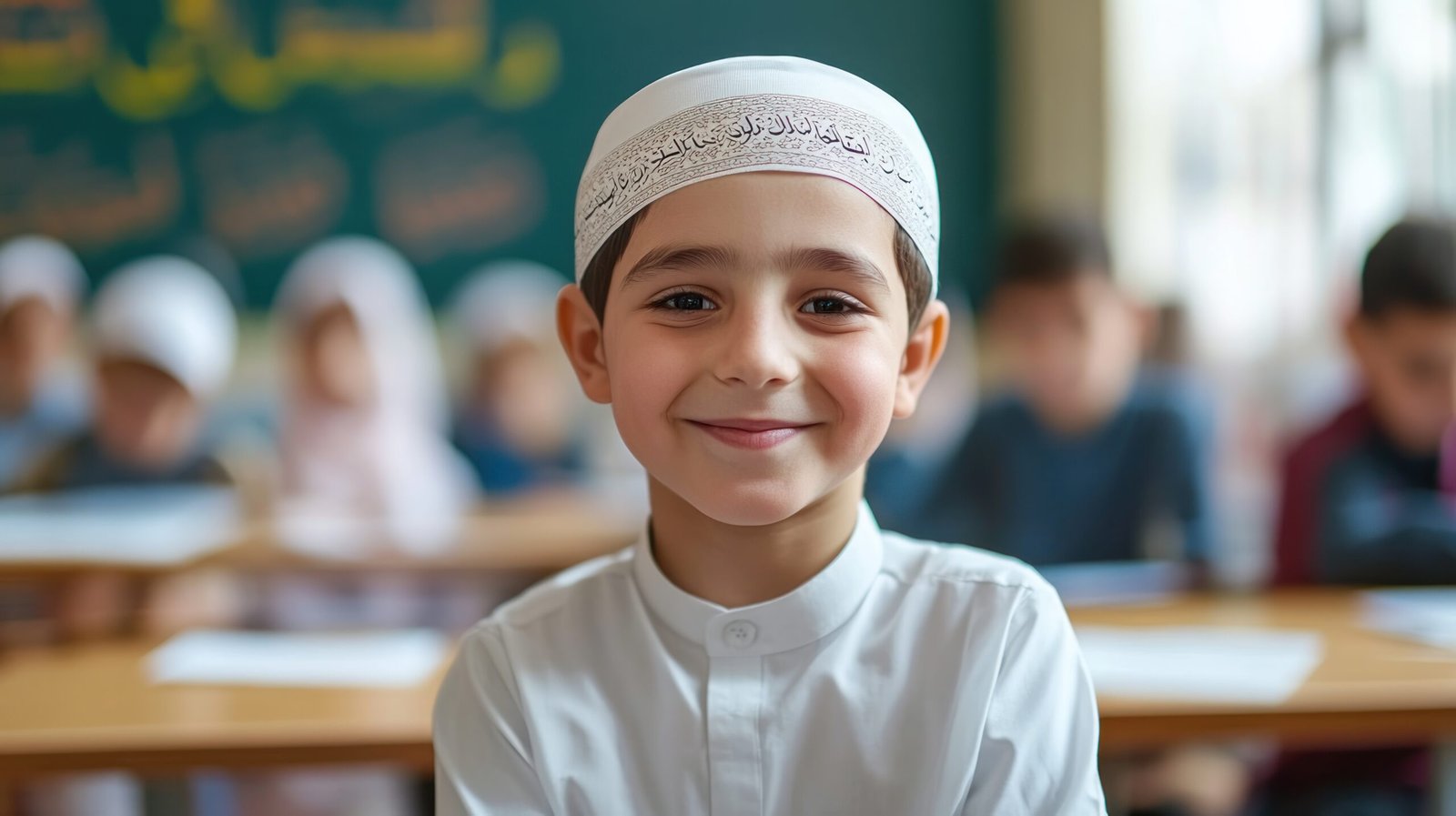 Smiling Boy in a Classroom